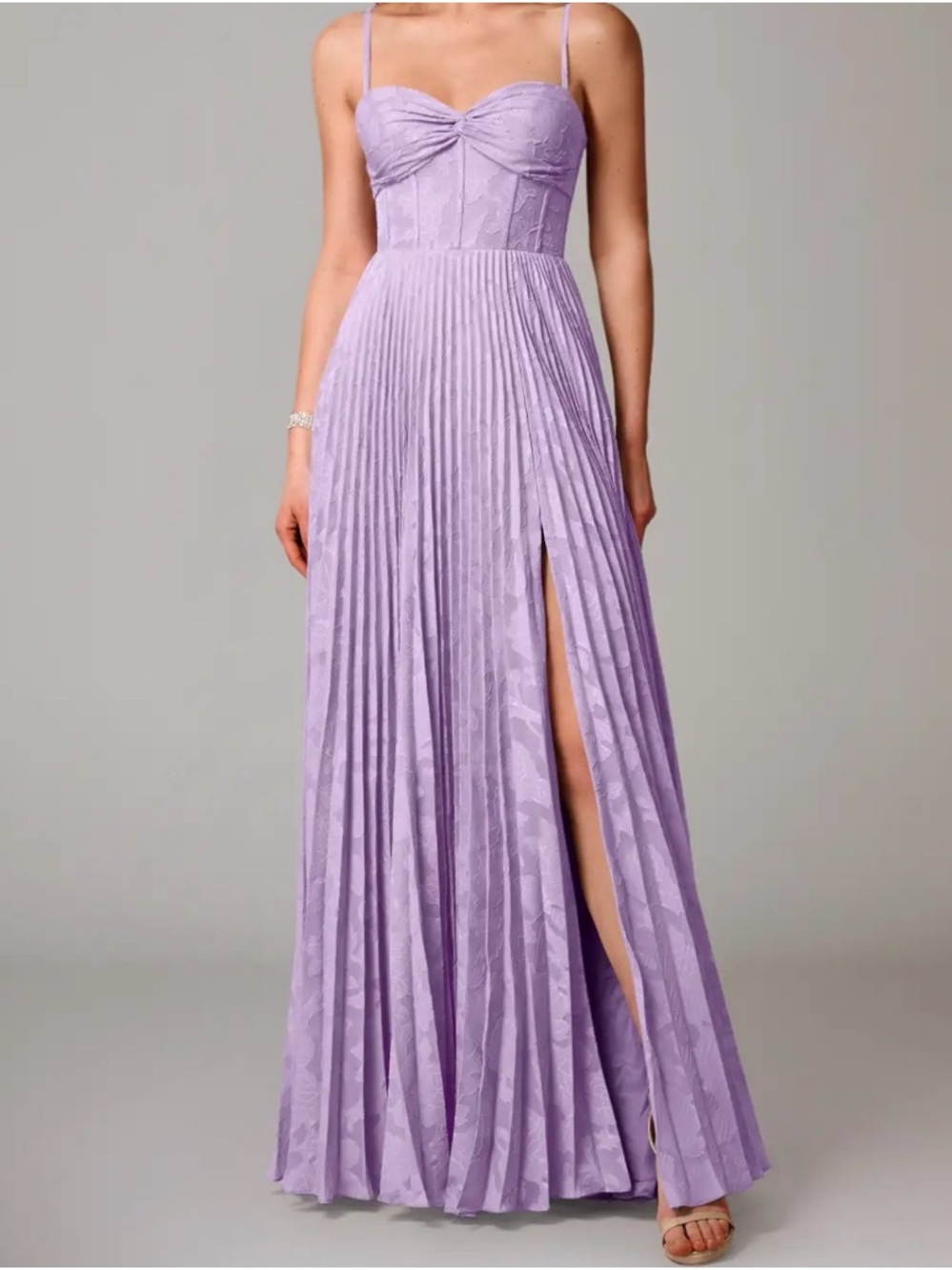 Lavender Pleated Spaghetti-Strap Maxi Dress